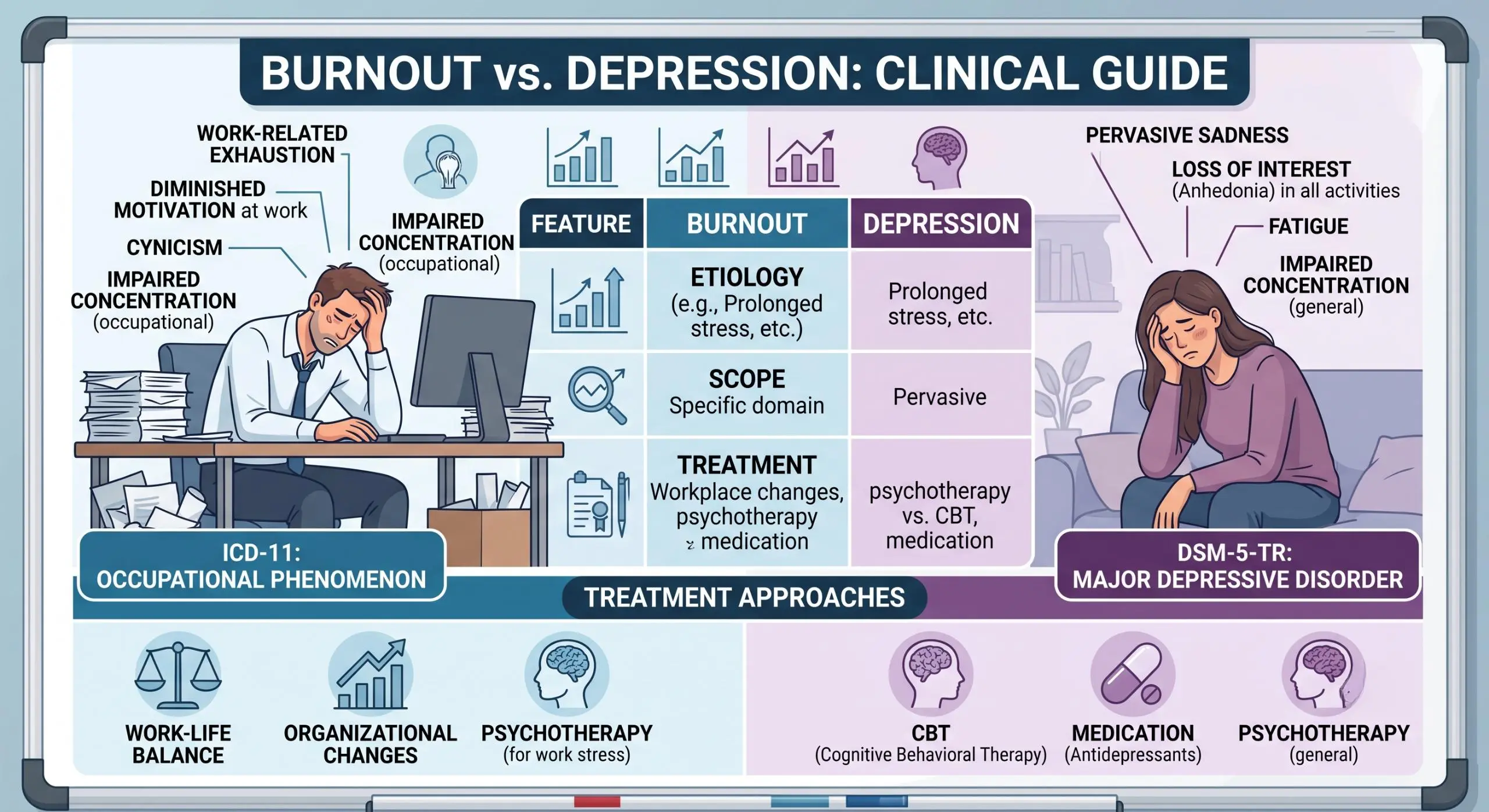 Burnout vs Depression Clinical Guide Infographic