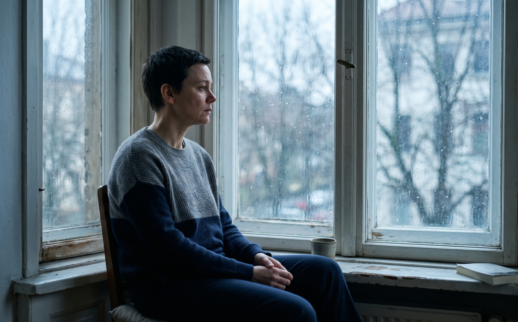 Person sitting alone by a window looking thoughtful, representing the emotional weight of deciding to ask for a divorce