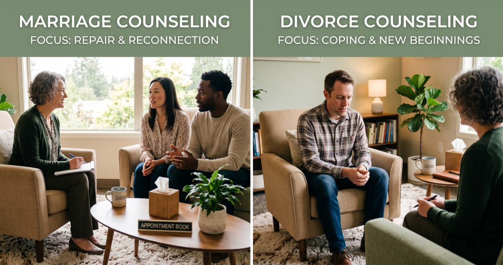 Comparison between marriage counseling and divorce counseling sessions