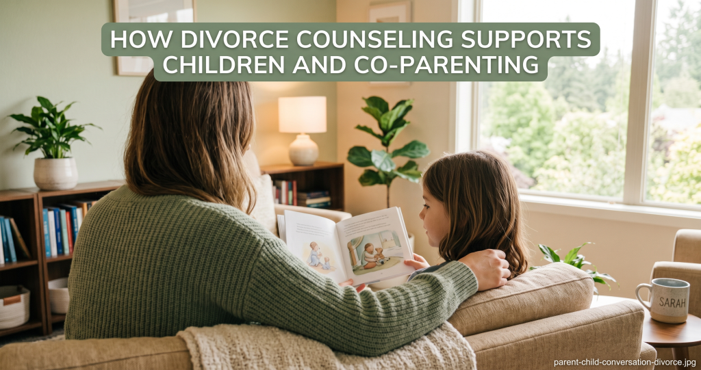 Parent talking to child about divorce in a calm and supportive way
